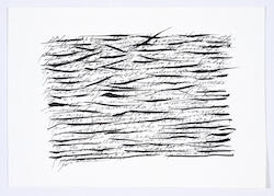 Psamathe, 2018 text with black ink flicks on paper by Simon Lewty <span class='artist-suffix'>1941-2021</span>